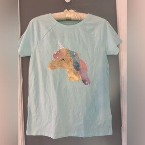 Cat & Jack sequins Unicorn Blue Short Sleeve shirt